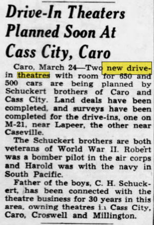 Caro Drive-In Theatre - Mar 24 1950 Article